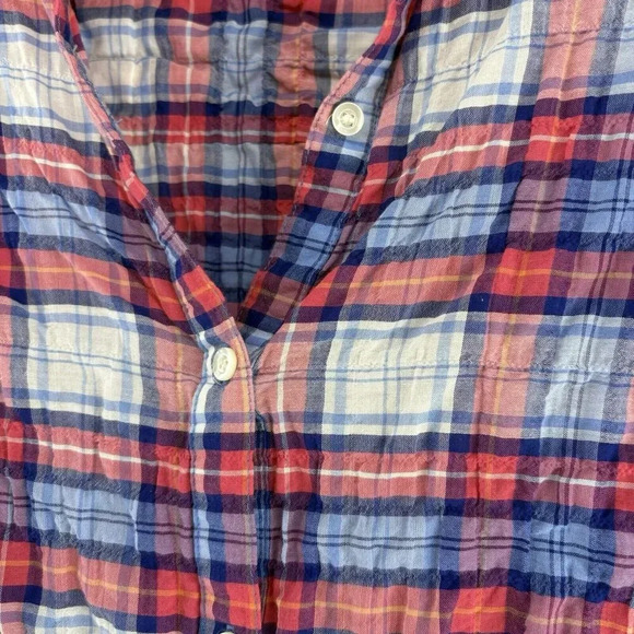 J. McLaughlin Women's XS Button-Up Red‎ And Blue Plaid Long Sleeve Crinkle Top - Picture 5 of 8